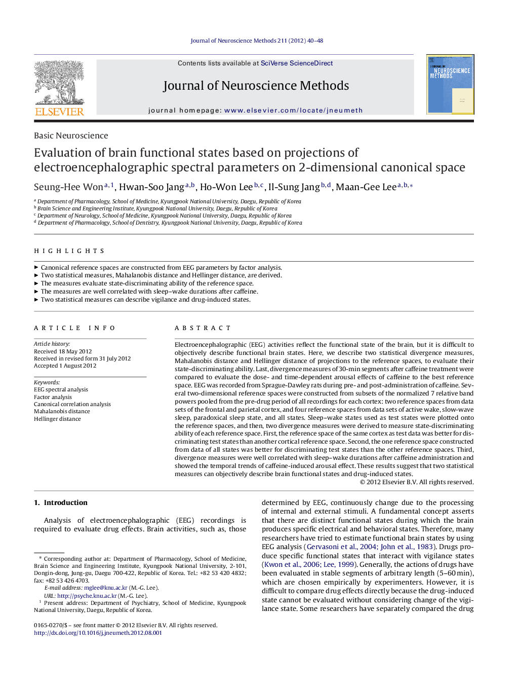 Evaluation of brain functional states based on projections of electroencephalographic spectral parameters on 2-dimensional canonical space