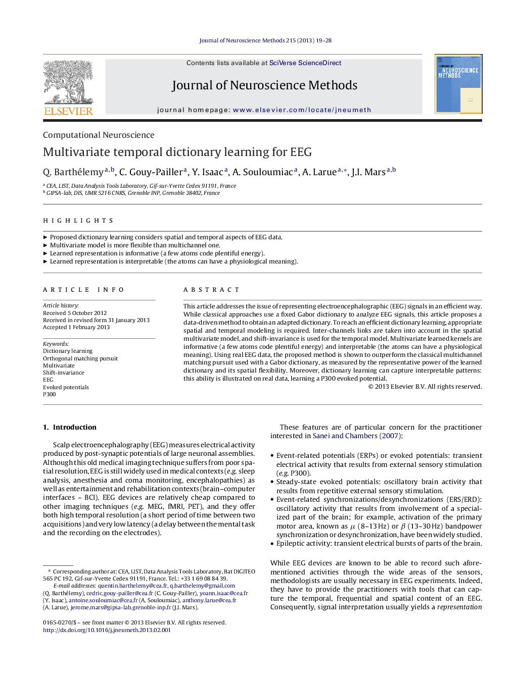 Computational NeuroscienceMultivariate temporal dictionary learning for EEG