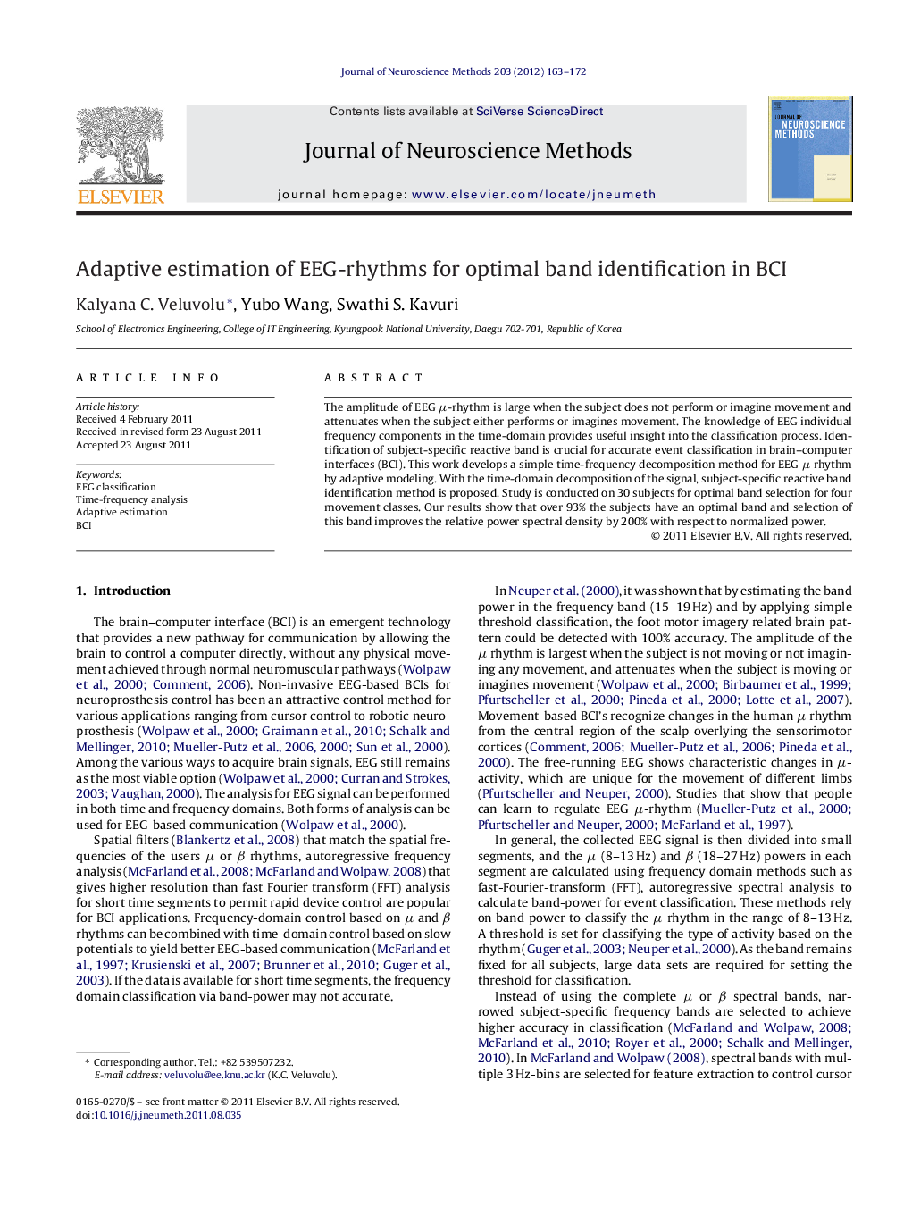 Adaptive estimation of EEG-rhythms for optimal band identification in BCI