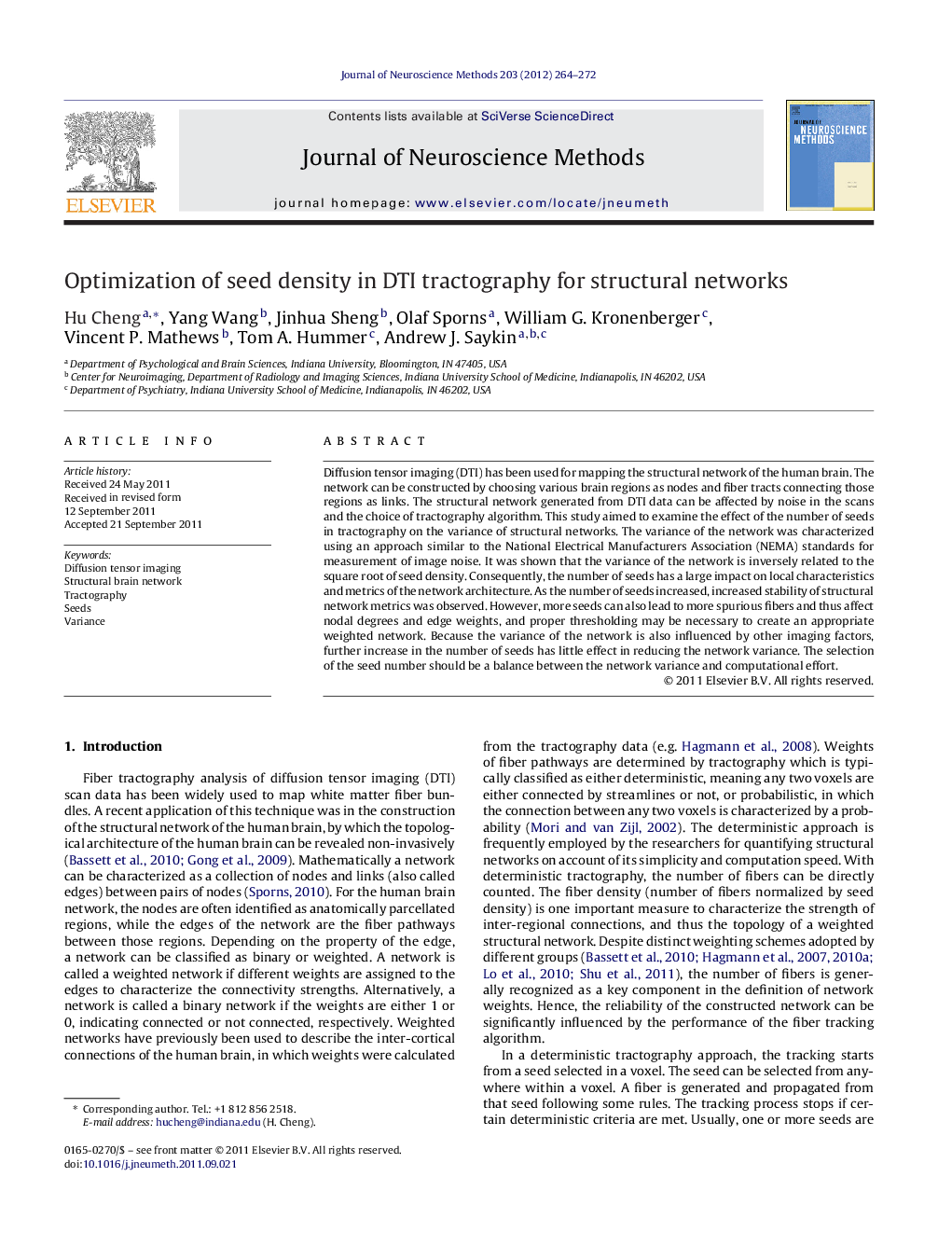 Optimization of seed density in DTI tractography for structural networks