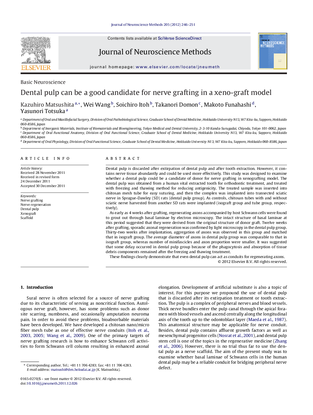 Basic NeuroscienceDental pulp can be a good candidate for nerve grafting in a xeno-graft model