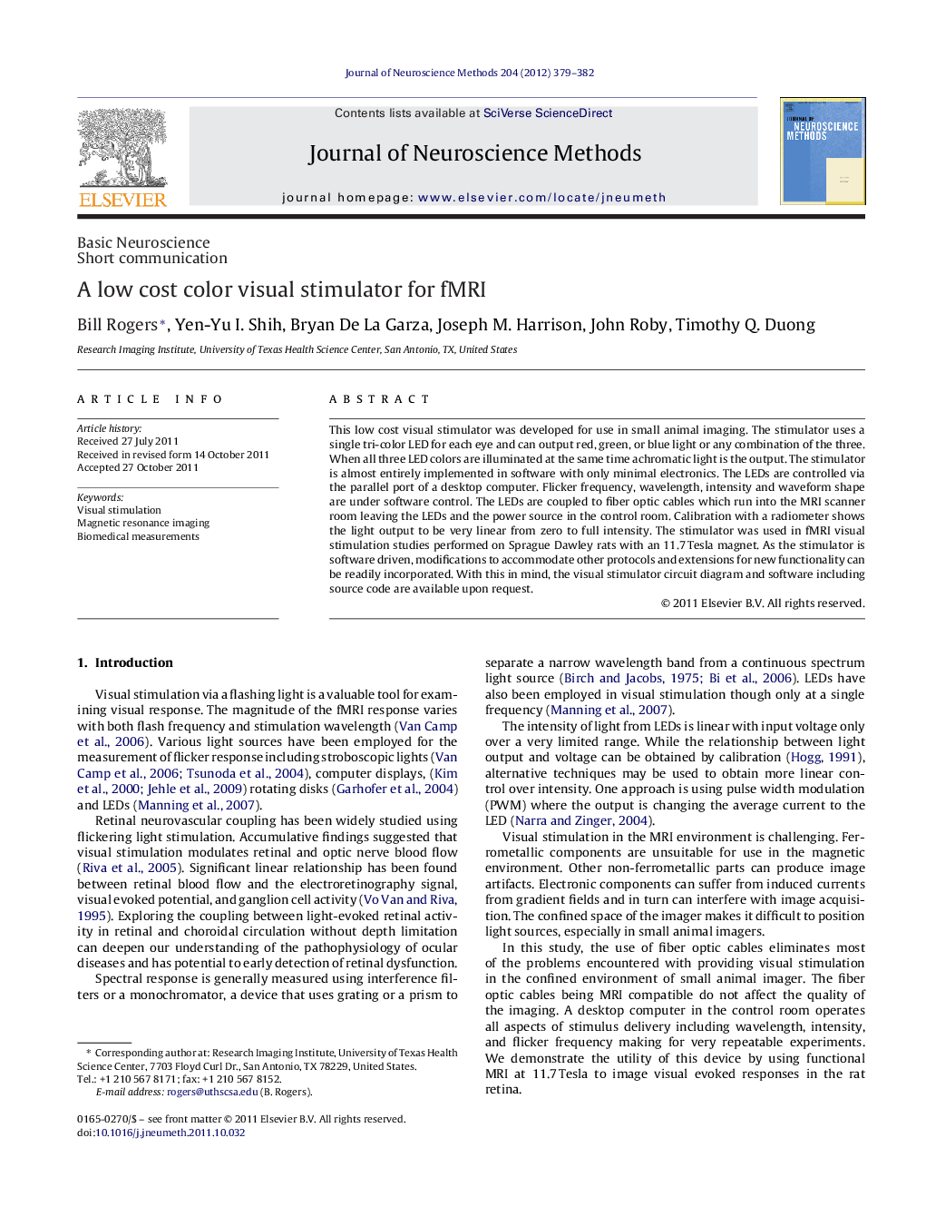 Basic NeuroscienceShort communicationA low cost color visual stimulator for fMRI