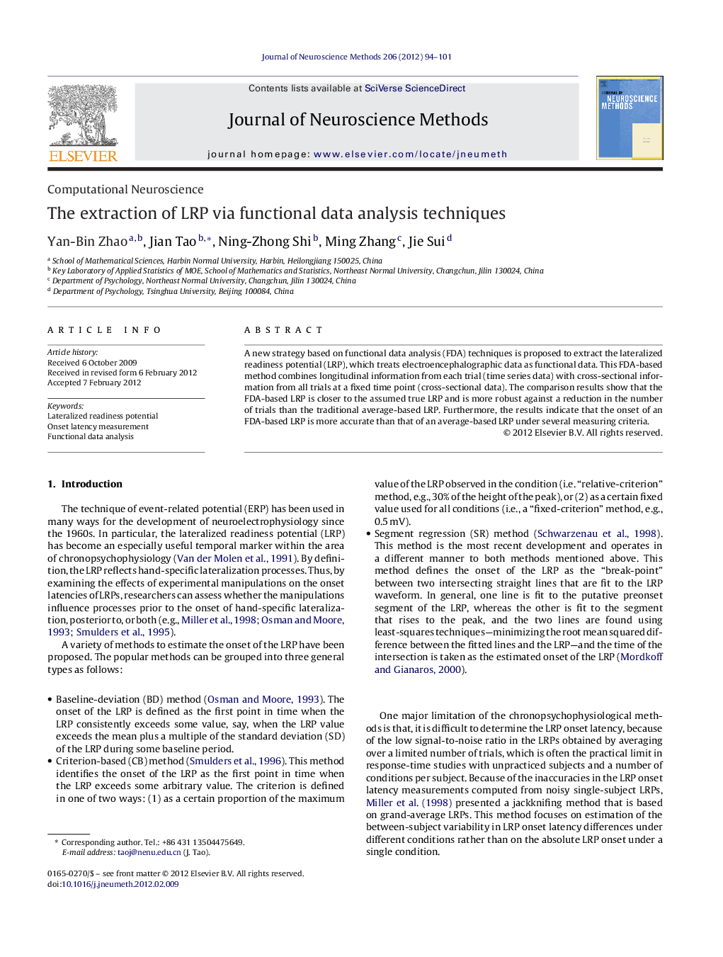 Computational NeuroscienceThe extraction of LRP via functional data analysis techniques