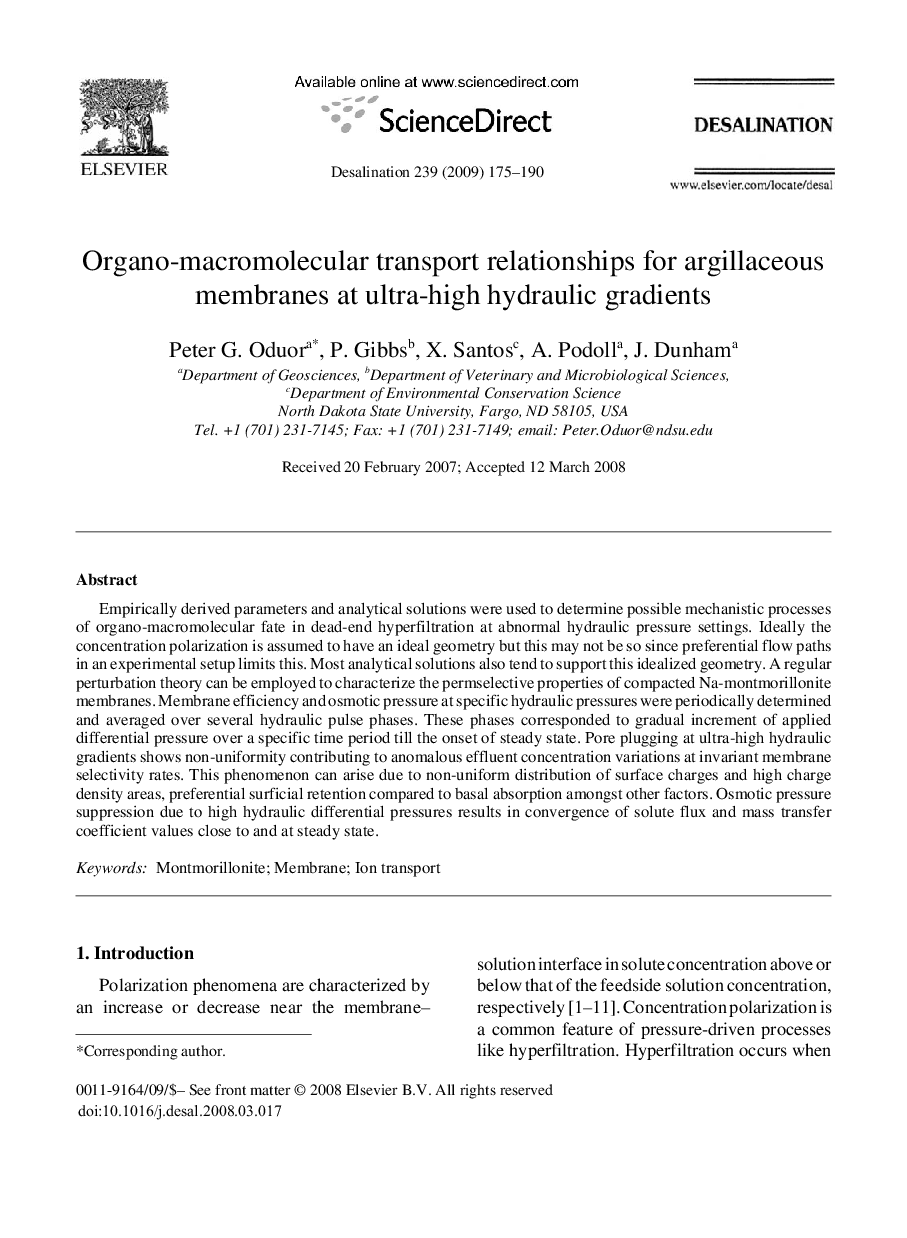 Organo-macromolecular transport relationships for argillaceous membranes at ultra-high hydraulic gradients