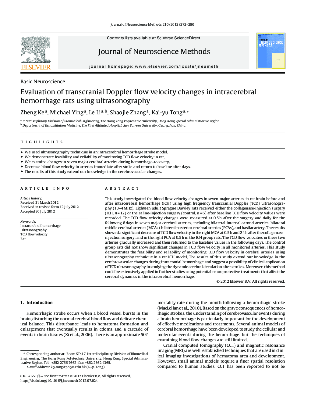 Evaluation of transcranial Doppler flow velocity changes in intracerebral hemorrhage rats using ultrasonography