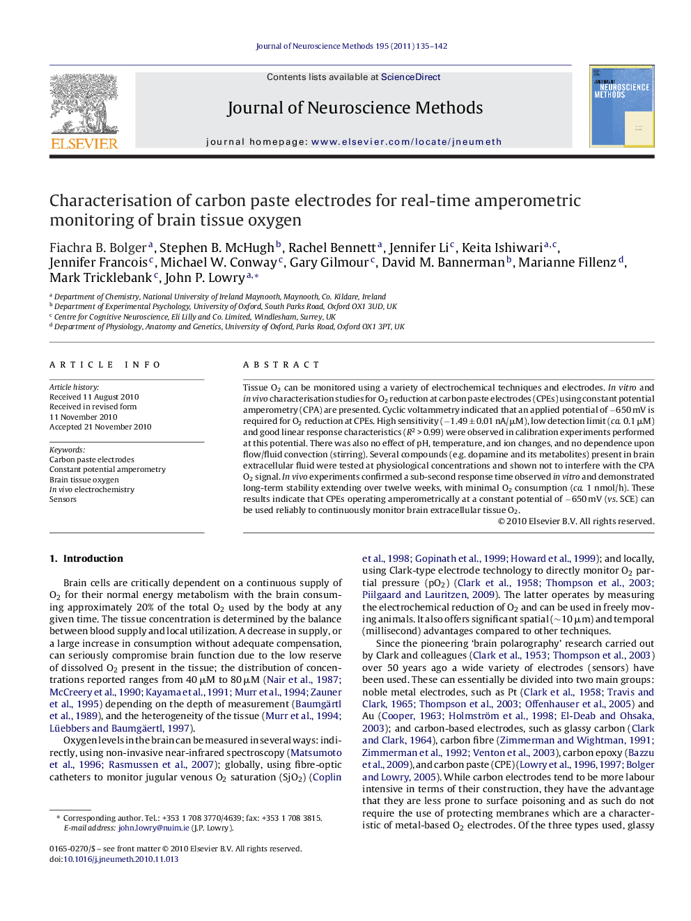 Characterisation of carbon paste electrodes for real-time amperometric monitoring of brain tissue oxygen