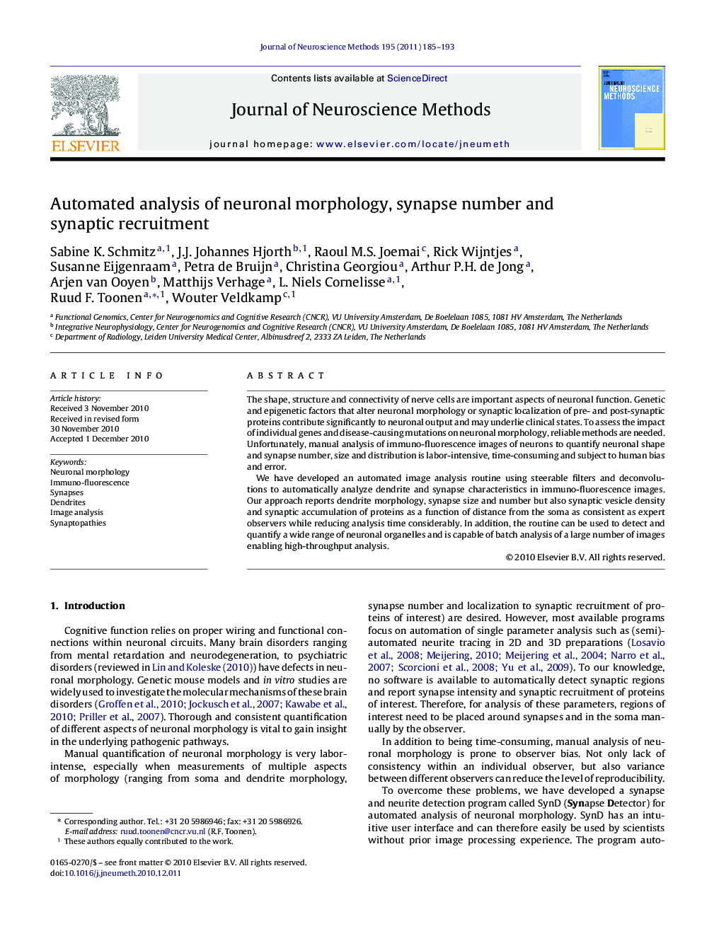 Automated analysis of neuronal morphology, synapse number and synaptic recruitment