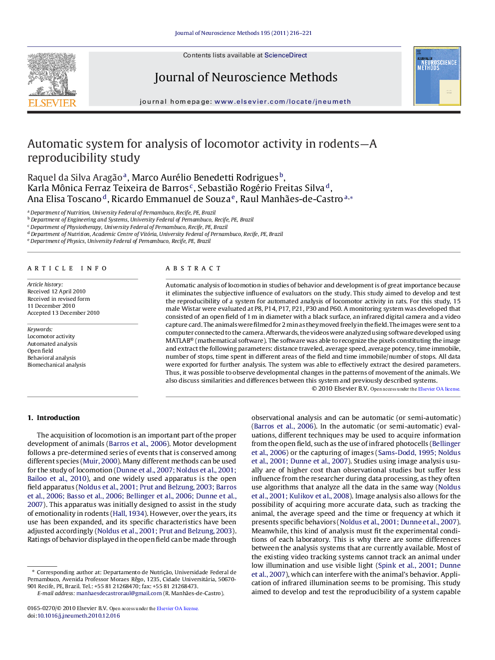 Automatic system for analysis of locomotor activity in rodents-A reproducibility study