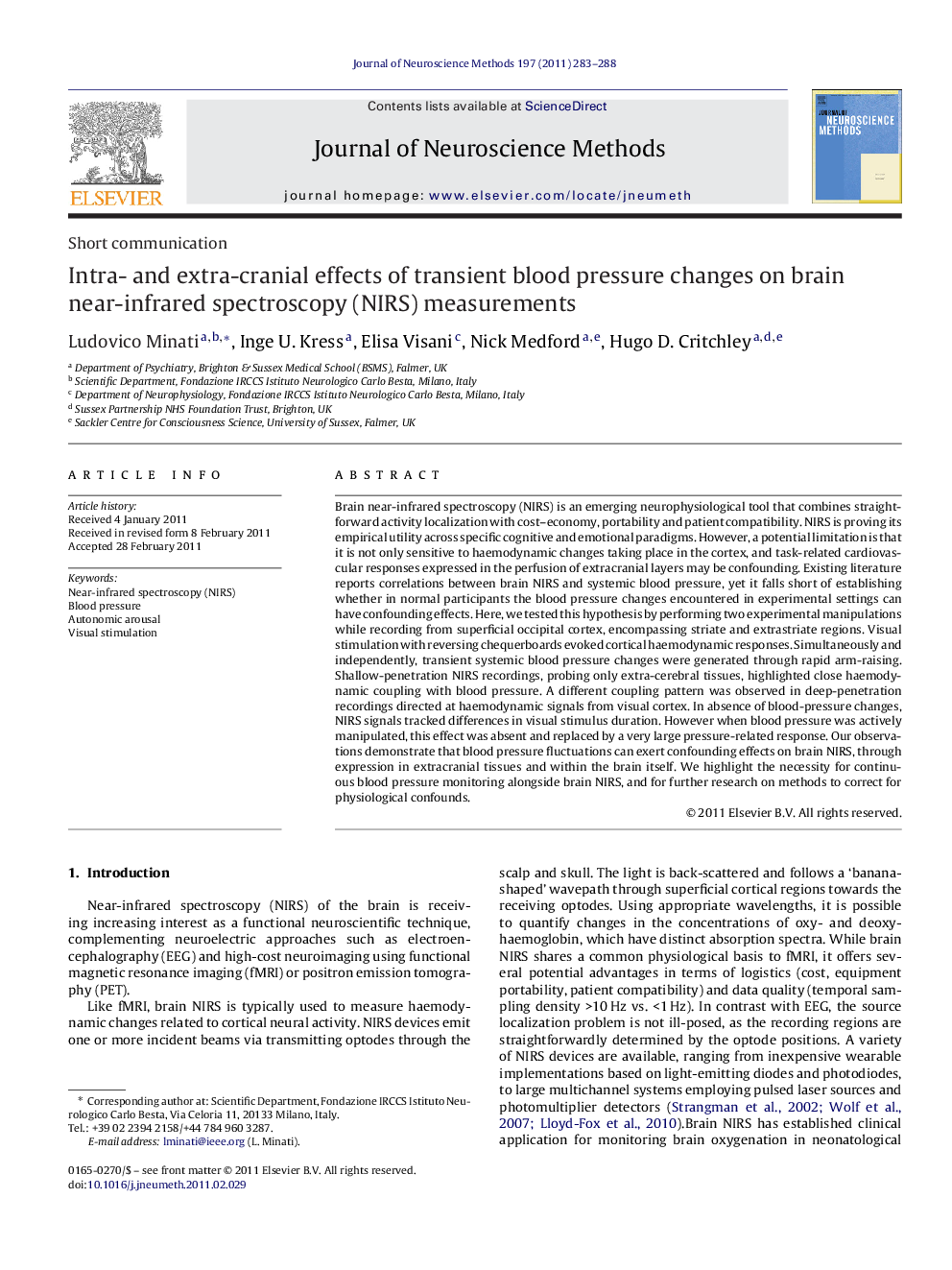 Intra- and extra-cranial effects of transient blood pressure changes on brain near-infrared spectroscopy (NIRS) measurements