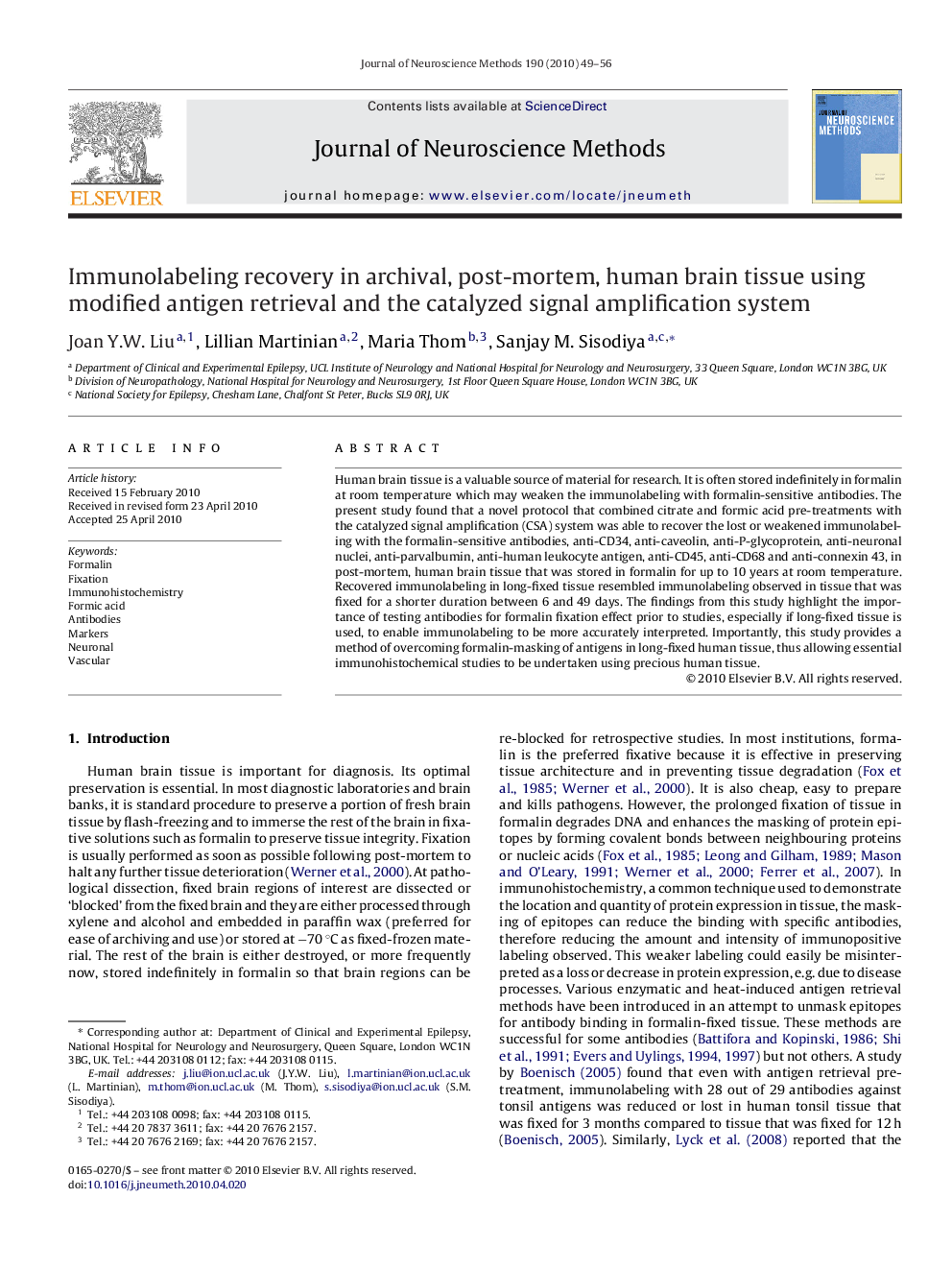 Immunolabeling recovery in archival, post-mortem, human brain tissue using modified antigen retrieval and the catalyzed signal amplification system