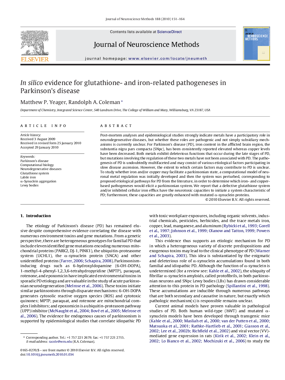 In silico evidence for glutathione- and iron-related pathogeneses in Parkinson's disease