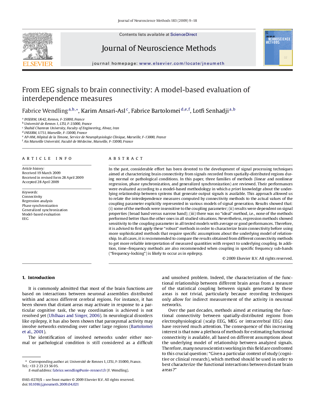 From EEG signals to brain connectivity: A model-based evaluation of interdependence measures