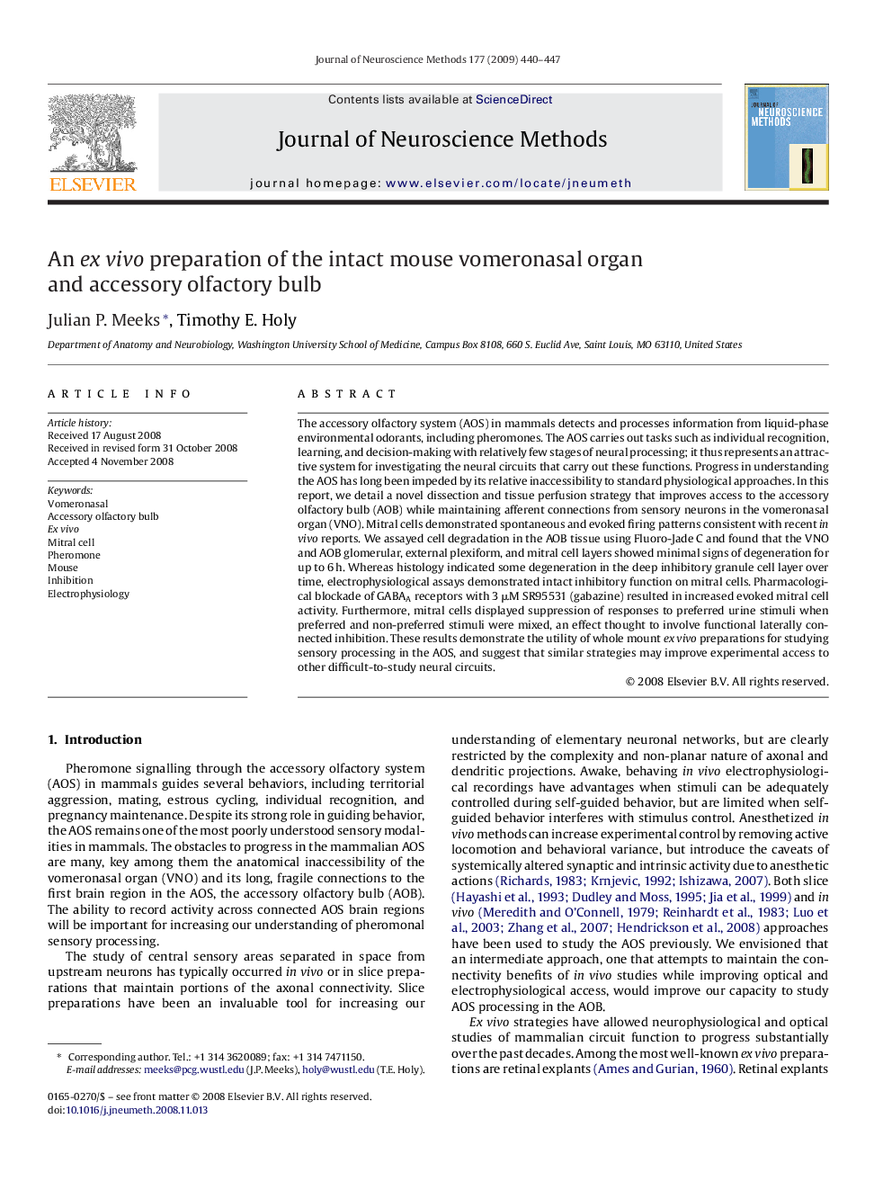 An ex vivo preparation of the intact mouse vomeronasal organ and accessory olfactory bulb