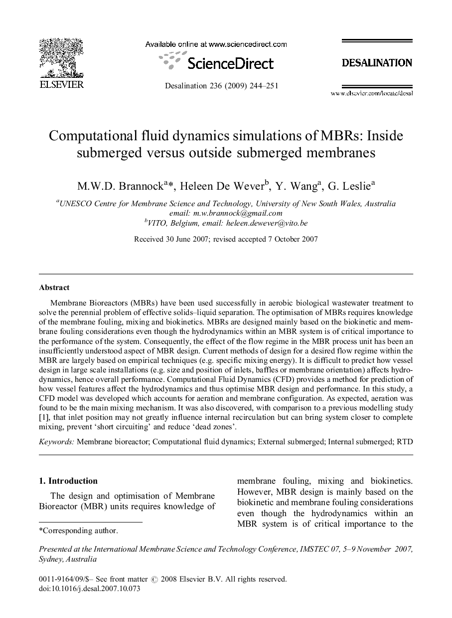 Computational fluid dynamics simulations of MBRs: Inside submerged versus outside submerged membranes