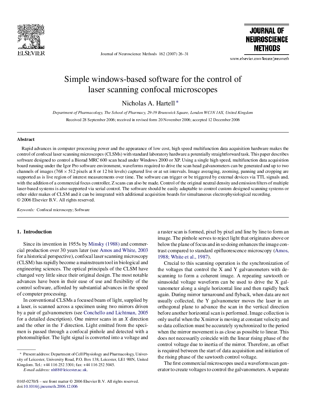 Simple windows-based software for the control of laser scanning confocal microscopes