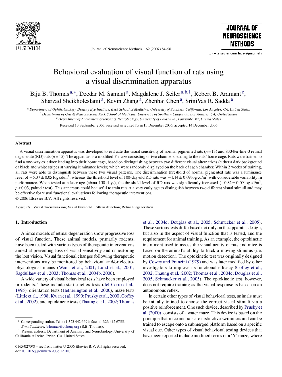 Behavioral evaluation of visual function of rats using a visual discrimination apparatus