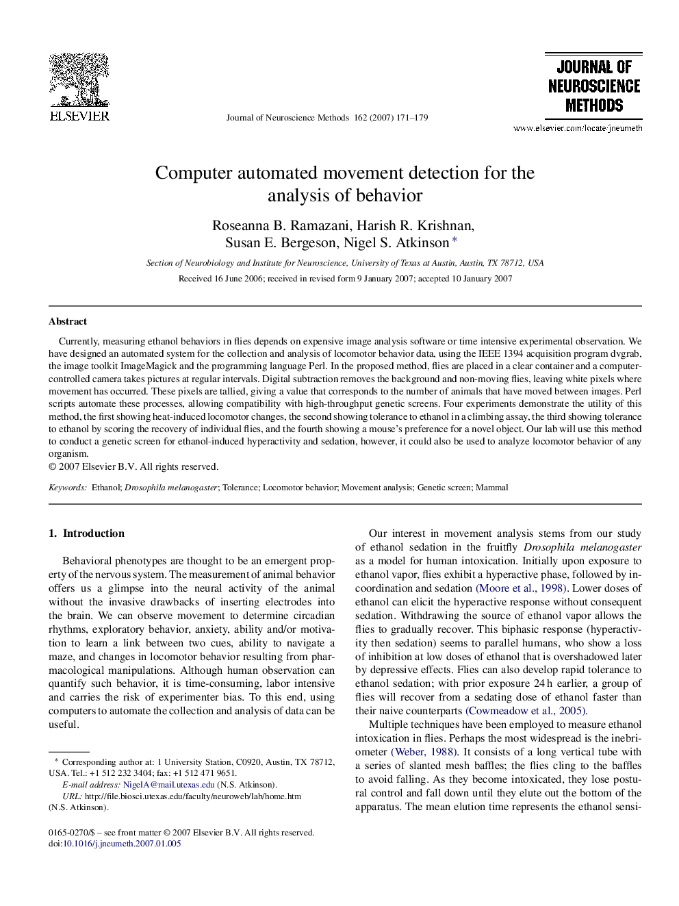 Computer automated movement detection for the analysis of behavior