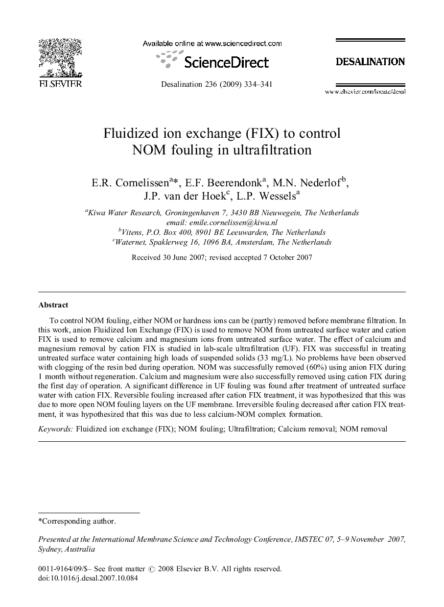 Fluidized ion exchange (FIX) to control NOM fouling in ultrafiltration