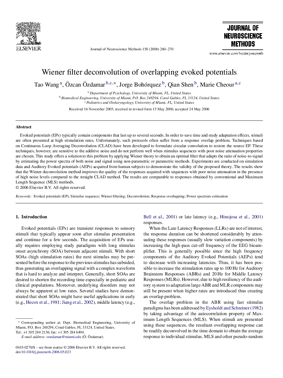 Wiener filter deconvolution of overlapping evoked potentials