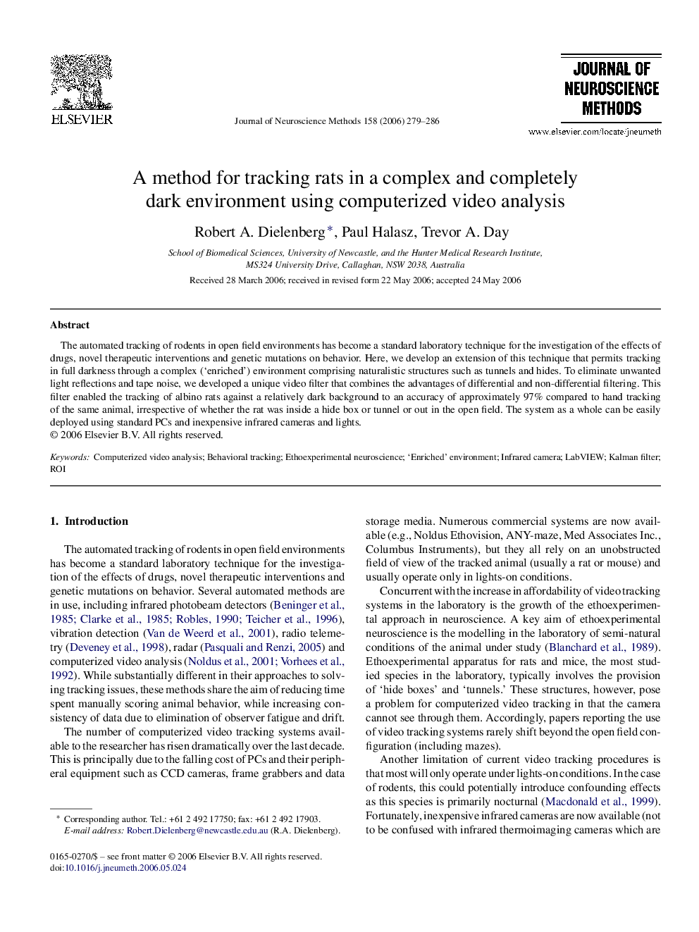 A method for tracking rats in a complex and completely dark environment using computerized video analysis