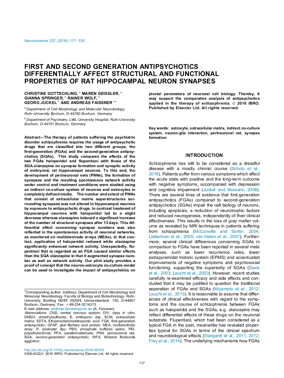 First and second generation antipsychotics differentially affect structural and functional properties of rat hippocampal neuron synapses