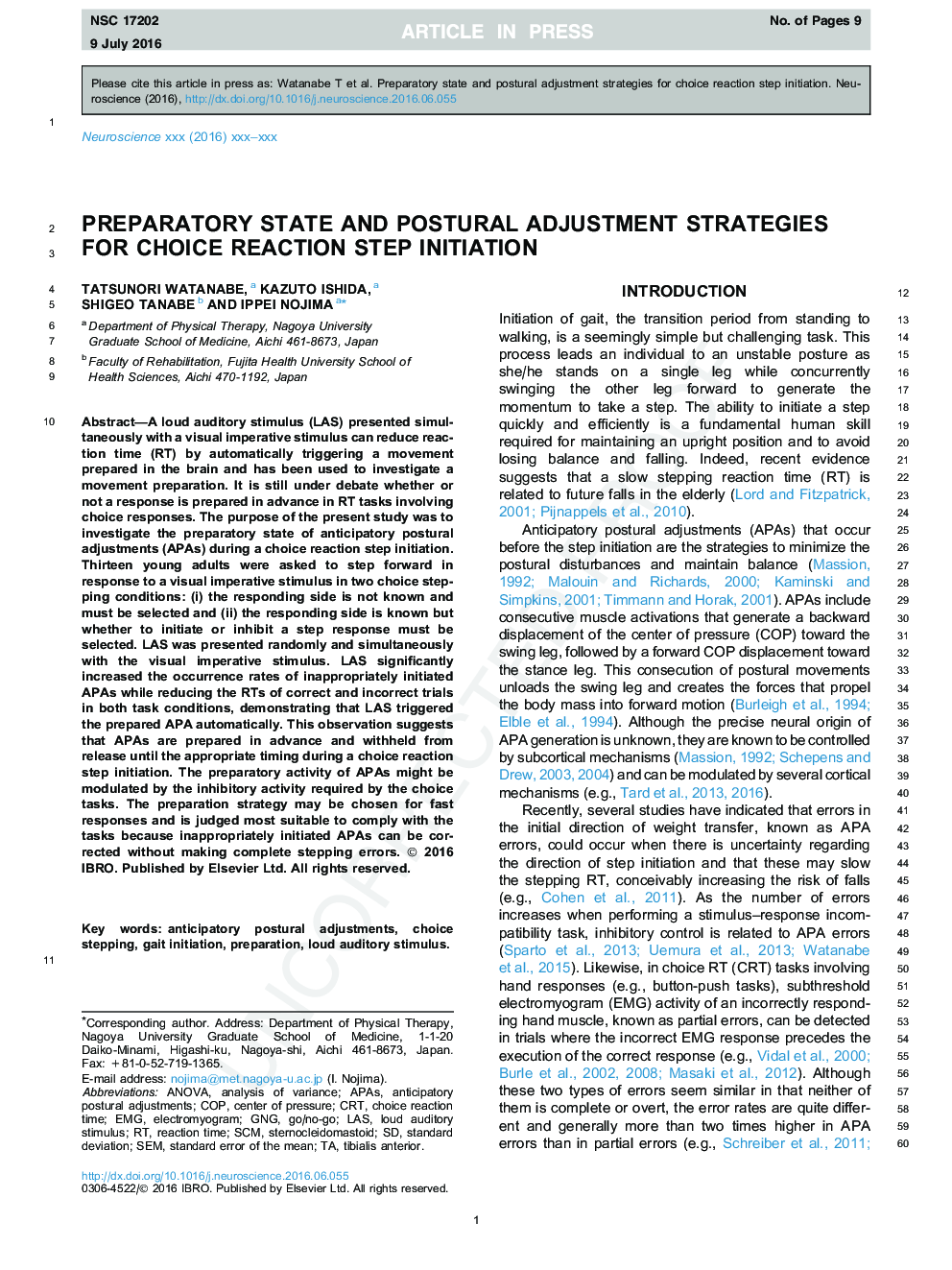 Preparatory state and postural adjustment strategies for choice reaction step initiation