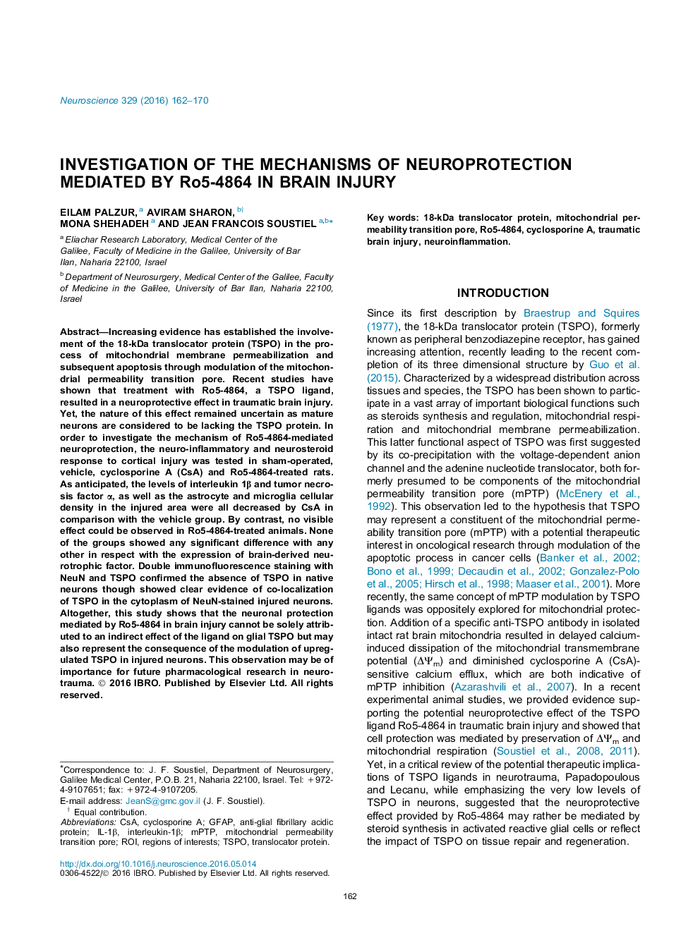 Investigation of the mechanisms of neuroprotection mediated by Ro5-4864 in brain injury