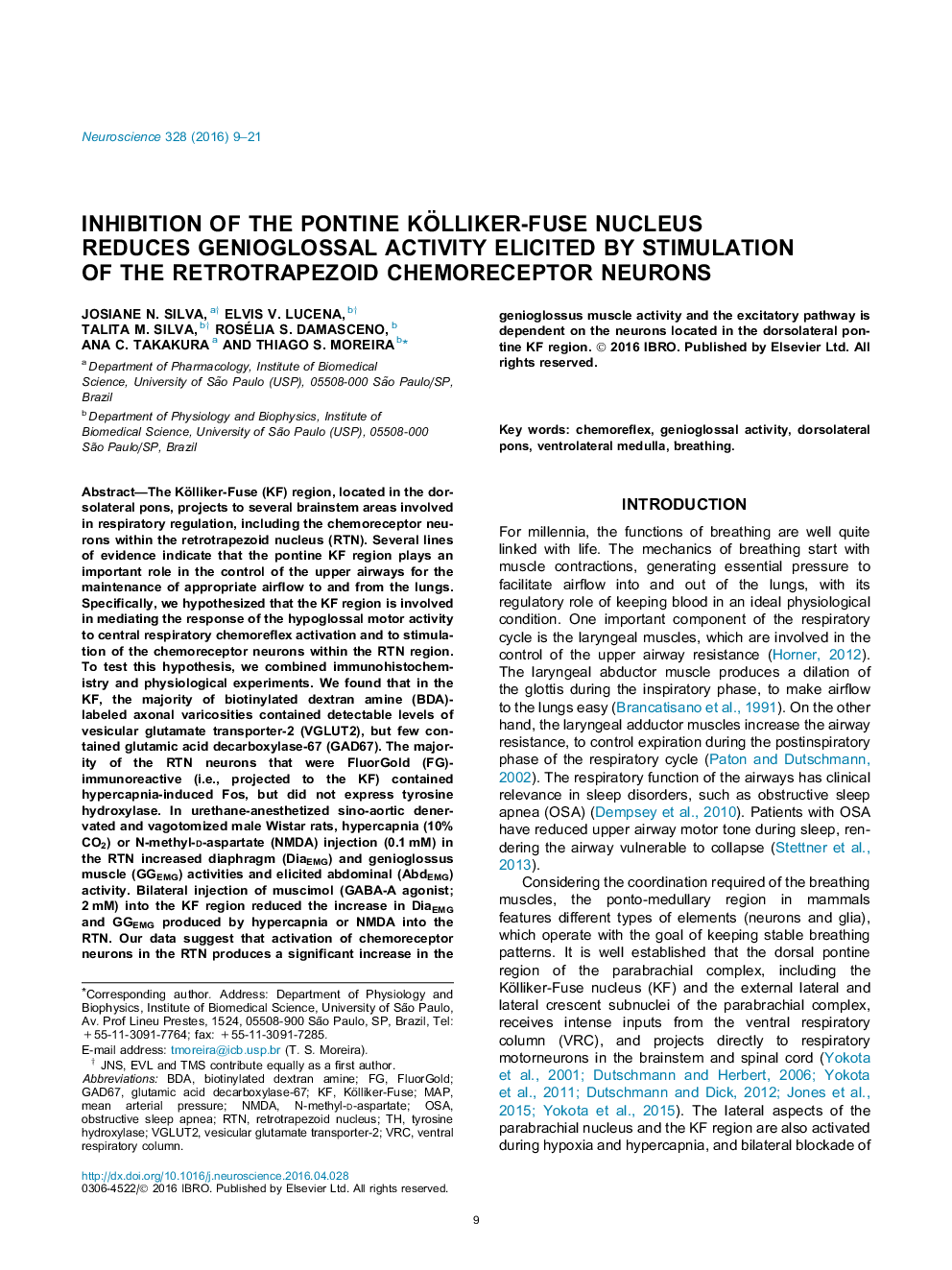 Inhibition of the pontine Kölliker-Fuse nucleus reduces genioglossal activity elicited by stimulation of the retrotrapezoid chemoreceptor neurons