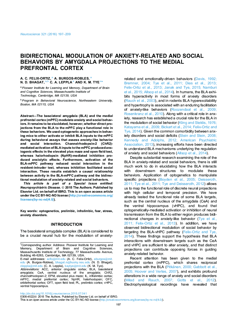 Bidirectional modulation of anxiety-related and social behaviors by amygdala projections to the medial prefrontal cortex