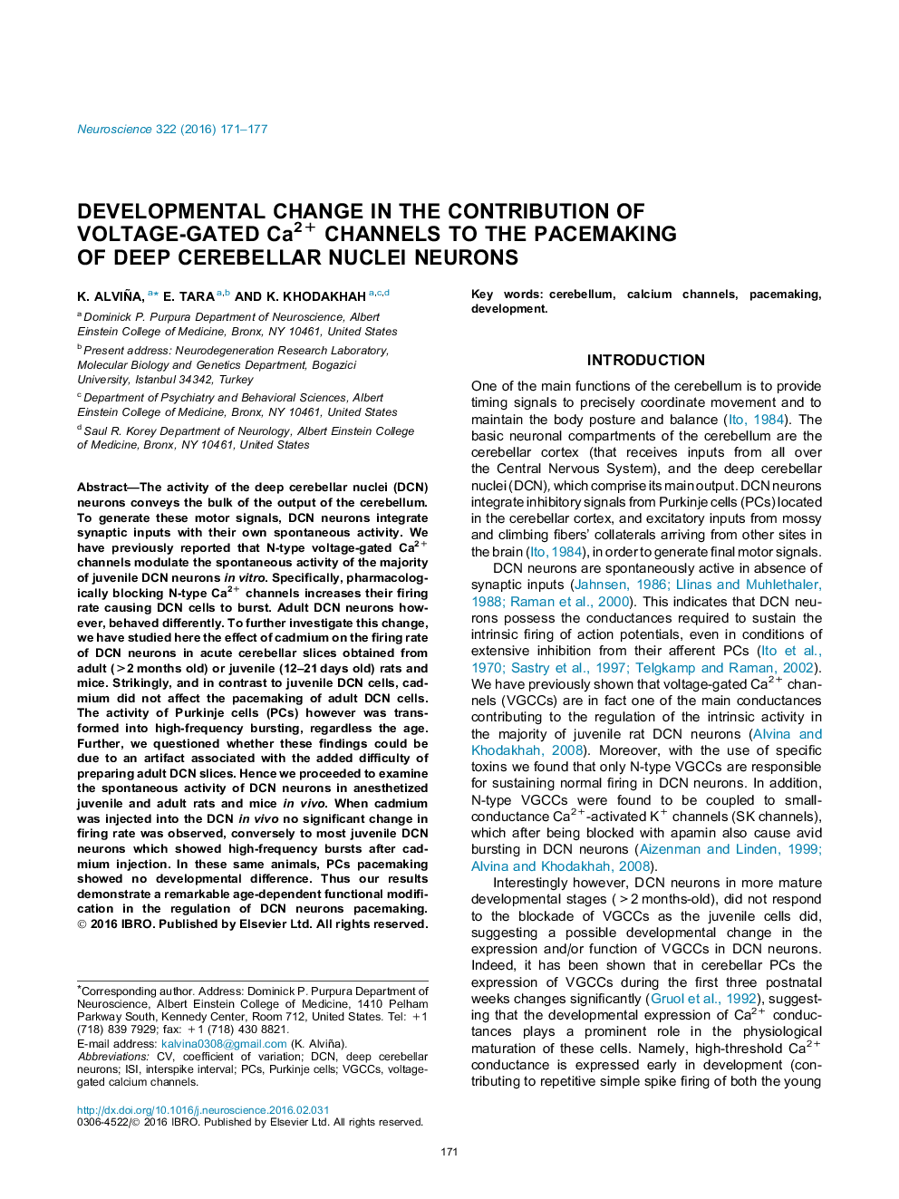 Developmental change in the contribution of voltage-gated Ca2+ channels to the pacemaking of deep cerebellar nuclei neurons