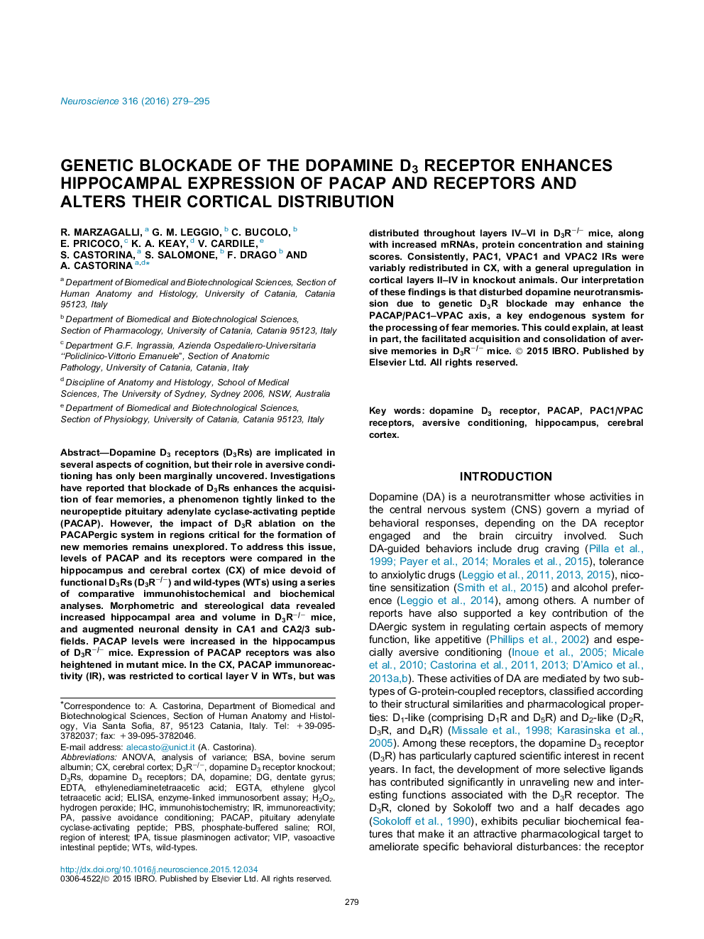 Genetic blockade of the dopamine D3 receptor enhances hippocampal expression of PACAP and receptors and alters their cortical distribution