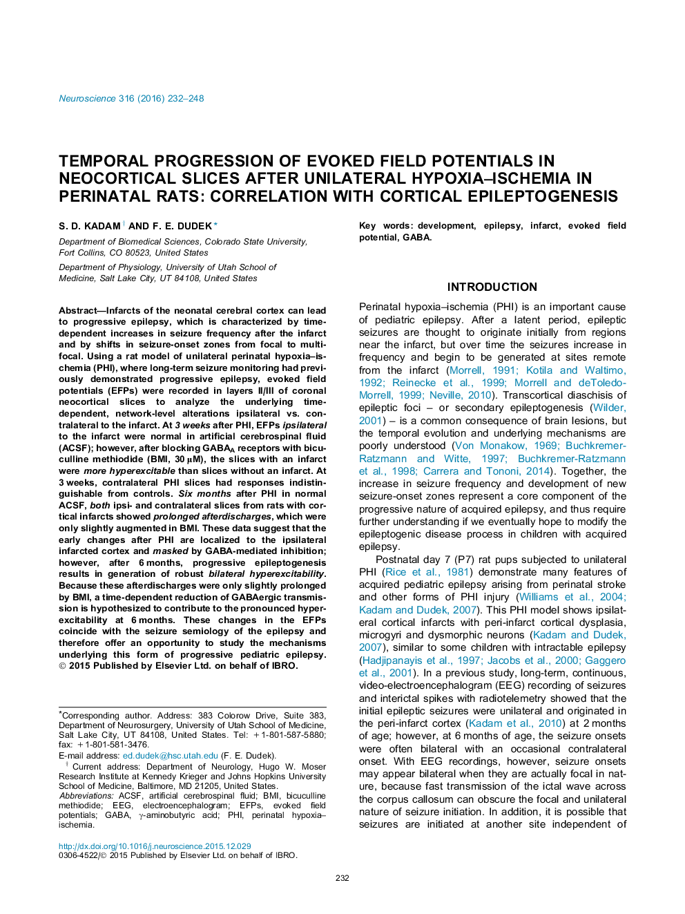 Temporal progression of evoked field potentials in neocortical slices after unilateral hypoxia-ischemia in perinatal rats: Correlation with cortical epileptogenesis