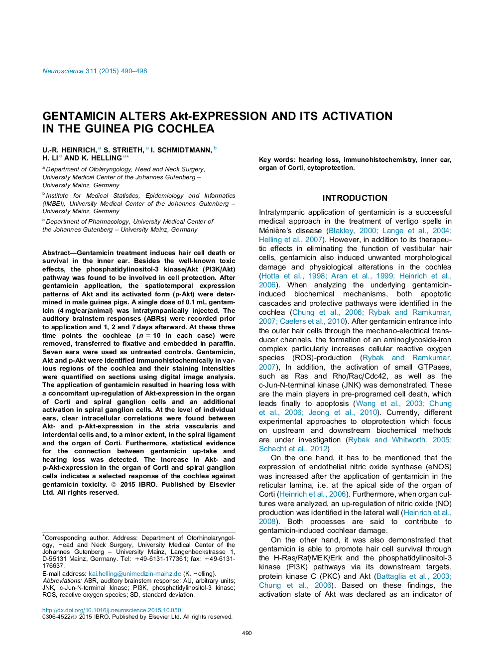 Gentamicin alters Akt-expression and its activation in the guinea pig cochlea