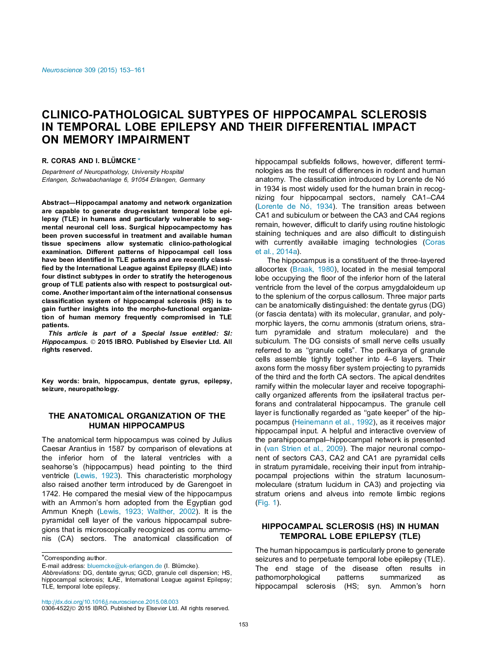 کلینیکو پاتولوژیک اسکلروز هیپوکامپ در صرع لوب تمپورال و تاثیر دیفرانسیل آنها بر اختلال حافظه 