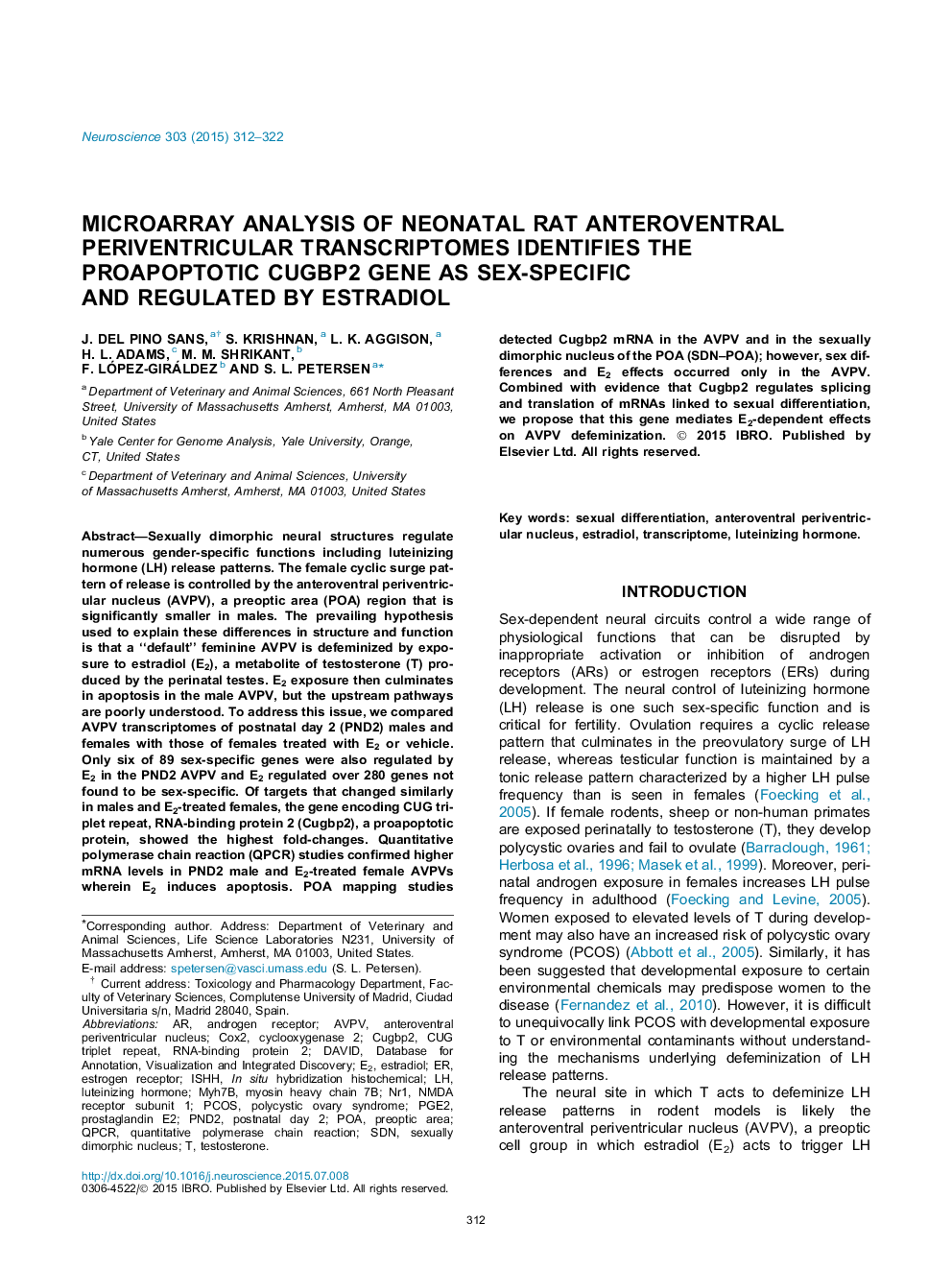 Microarray analysis of neonatal rat anteroventral periventricular transcriptomes identifies the proapoptotic Cugbp2 gene as sex-specific and regulated by estradiol