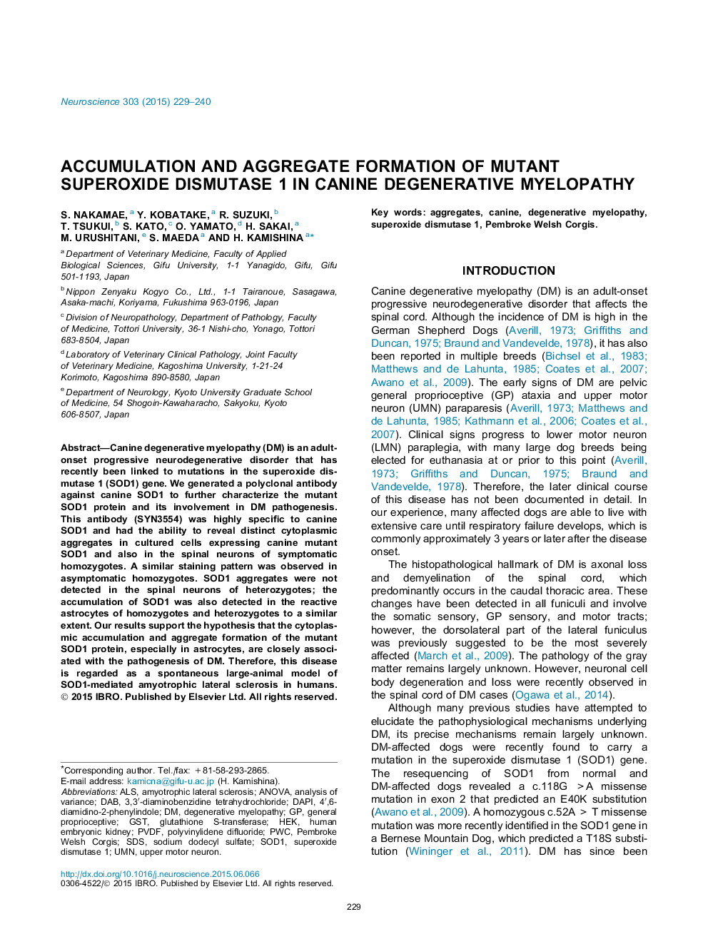 انباشت و تشکیل جامد سوپراکسید دیسموتاز جهش یافته 1 در میلوپاتی دژنراسیون سگ 