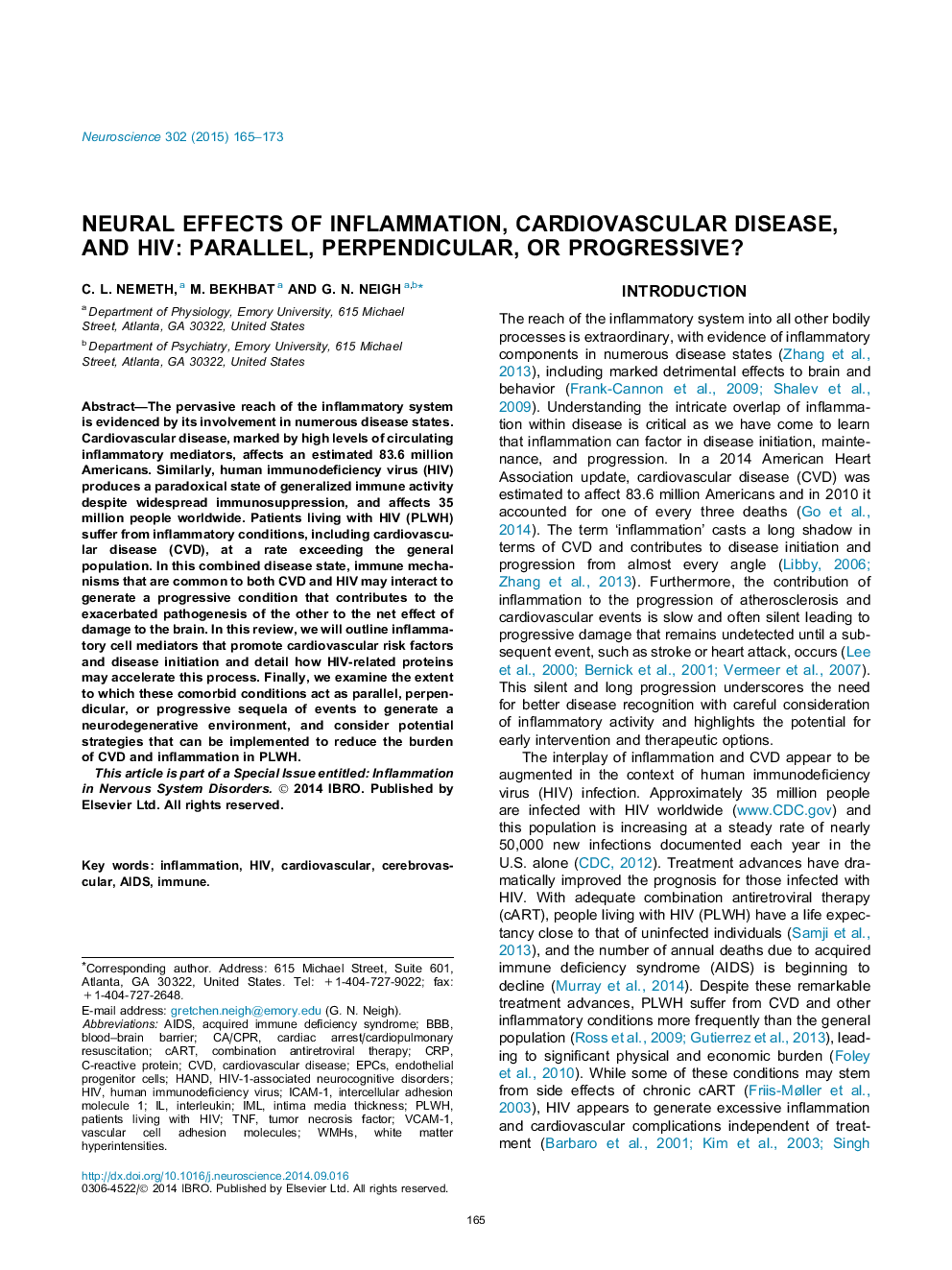 Neural effects of inflammation, cardiovascular disease, and HIV: Parallel, perpendicular, or progressive?