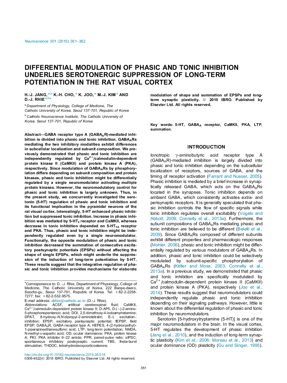 مدولاسیون دیفرانسیل مهار فازیک و تونیک تحت عنوان سرکوب کننده سروتونرژیک پتانسیر طولانی مدت در قشر منظم موش 