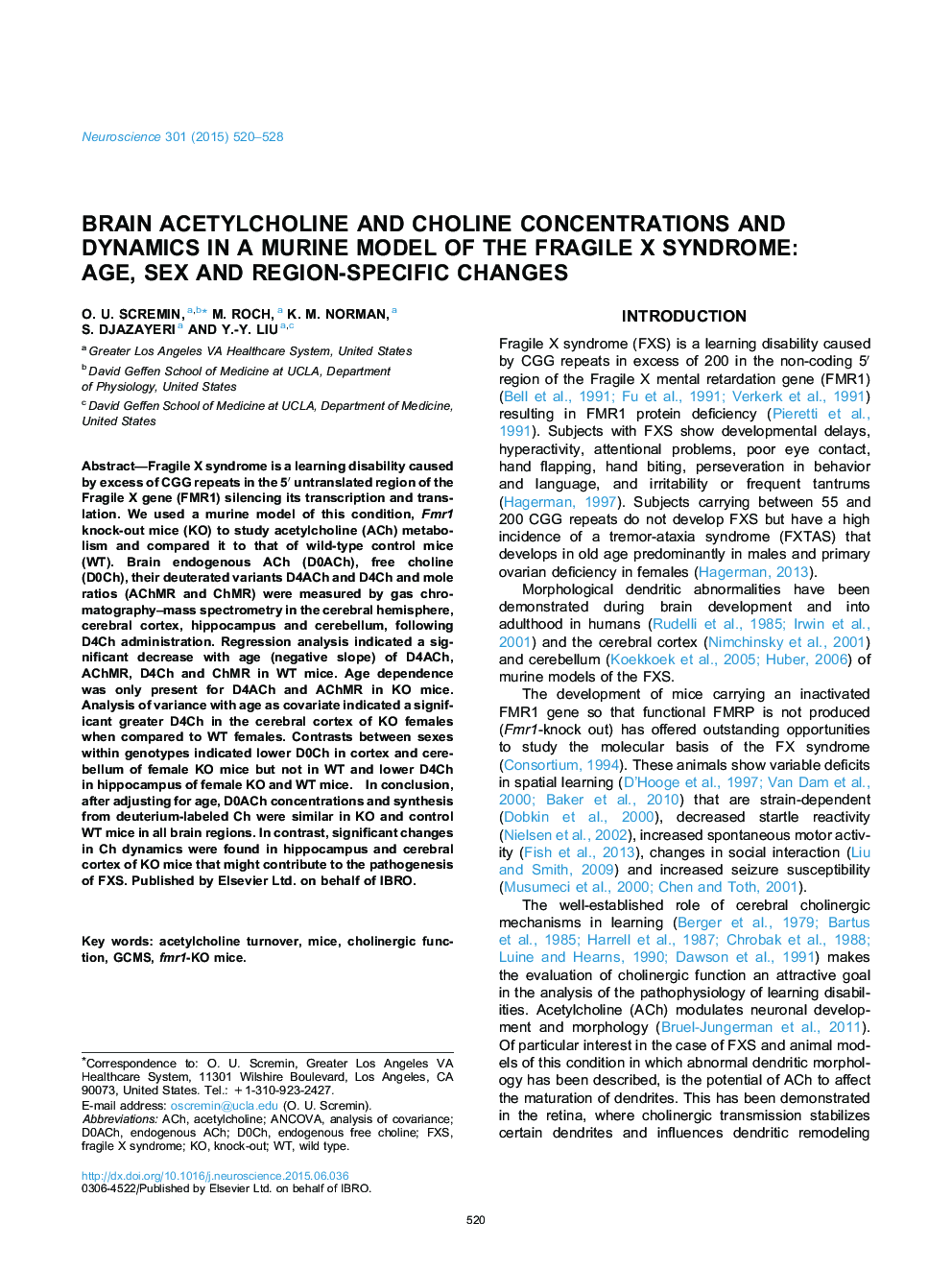 Brain acetylcholine and choline concentrations and dynamics in a murine model of the Fragile X syndrome: Age, sex and region-specific changes