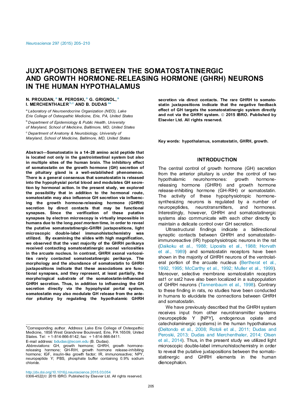 Juxtapositions between the somatostatinergic and growth hormone-releasing hormone (GHRH) neurons in the human hypothalamus