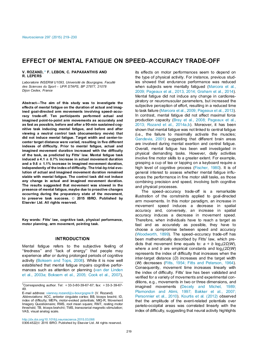 Effect of mental fatigue on speed-accuracy trade-off