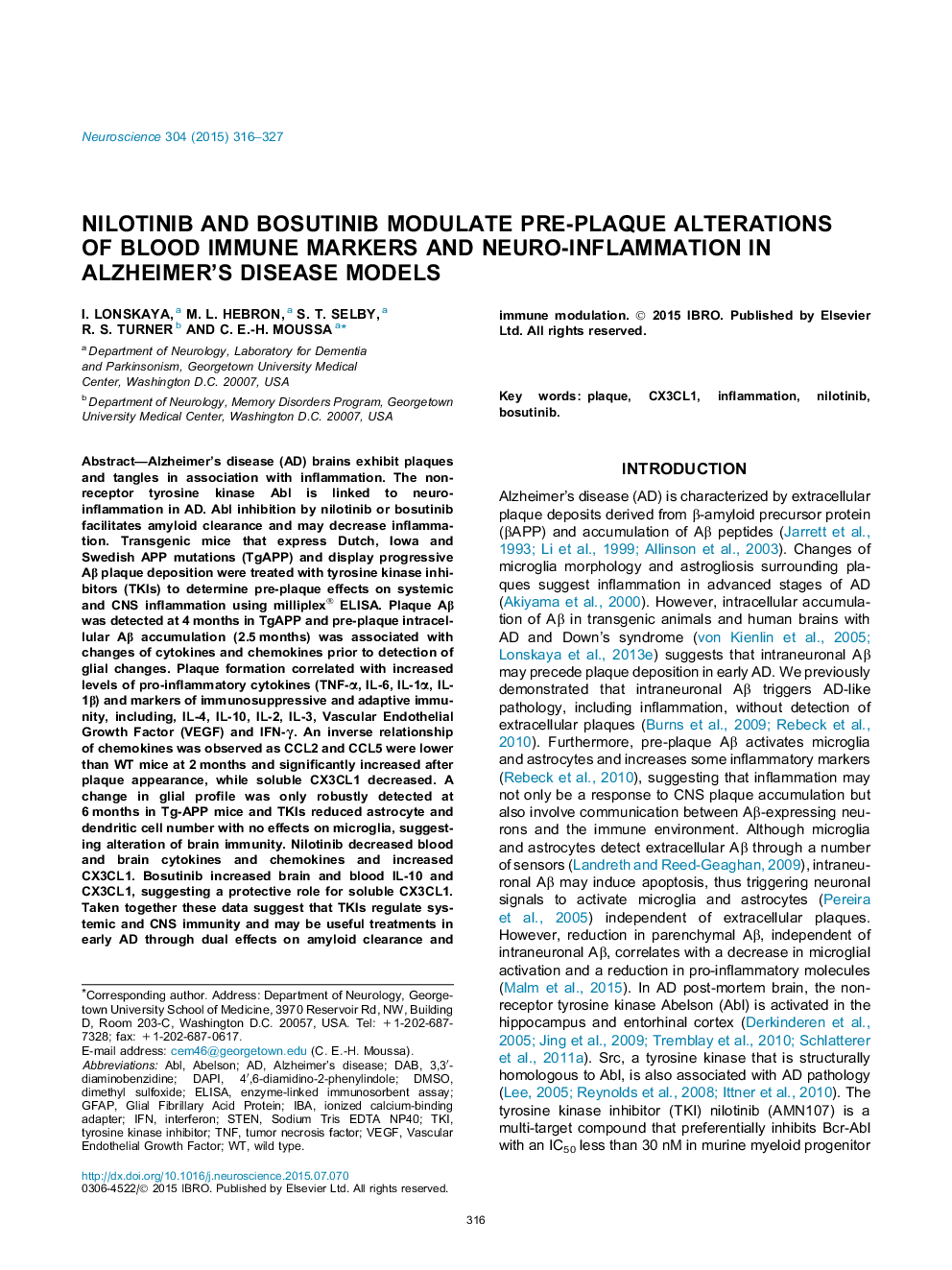 Nilotinib and bosutinib modulate pre-plaque alterations of blood immune markers and neuro-inflammation in Alzheimer's disease models