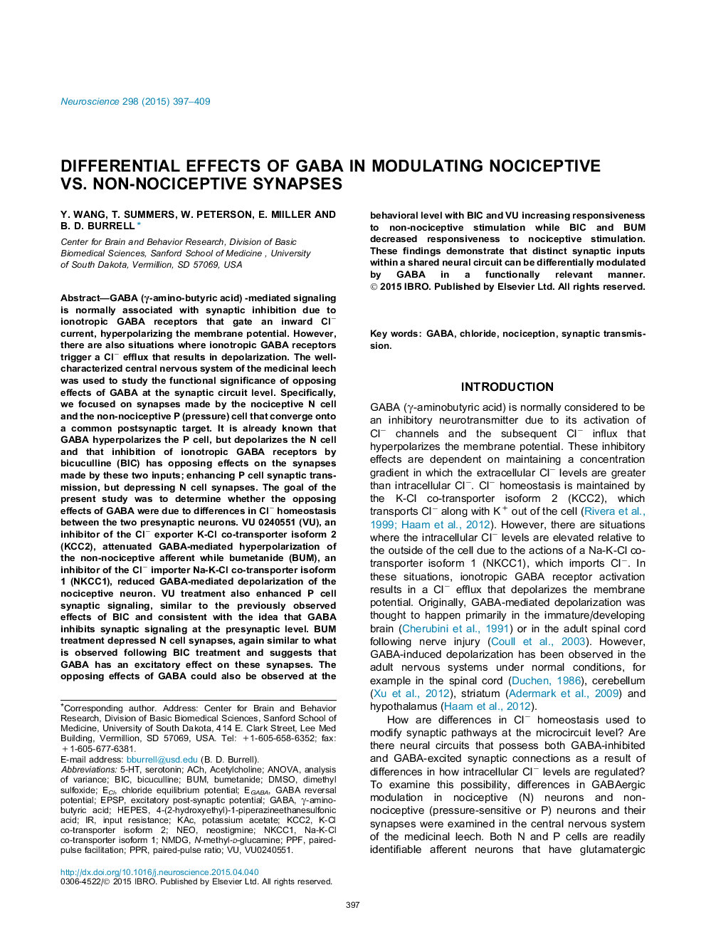 Differential effects of GABA in modulating nociceptive vs. non-nociceptive synapses