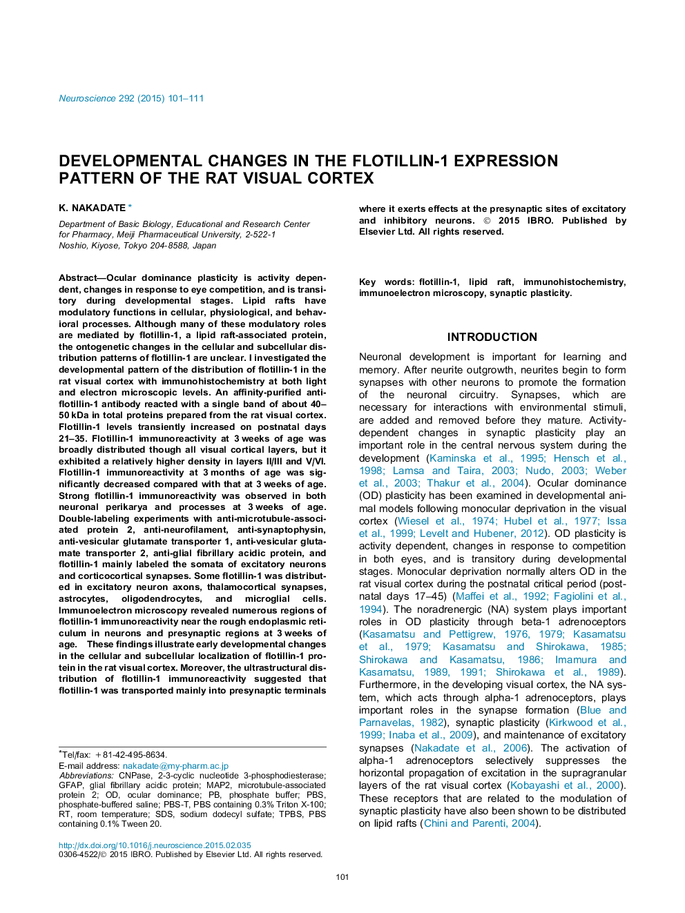 Developmental changes in the flotillin-1 expression pattern of the rat visual cortex