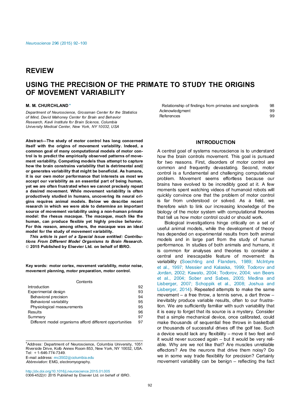 ReviewUsing the precision of the primate to study the origins of movement variability