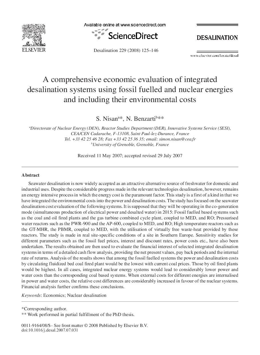 A comprehensive economic evaluation of integrated desalination systems using fossil fuelled and nuclear energies and including their environmental costs