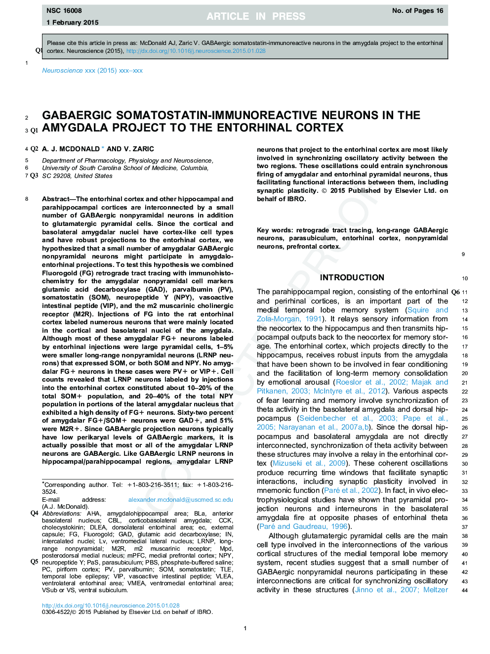 GABAergic somatostatin-immunoreactive neurons in the amygdala project to the entorhinal cortex