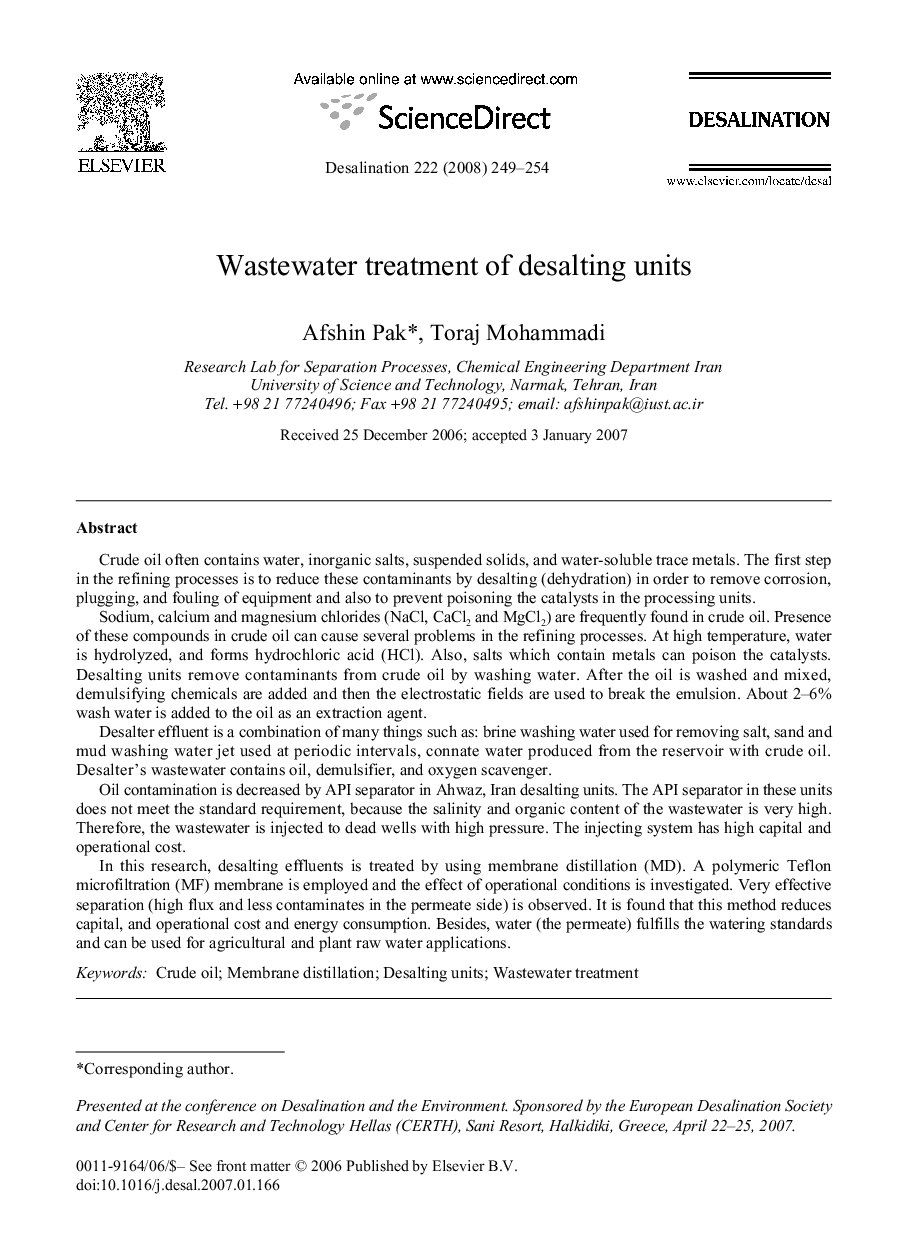 Wastewater treatment of desalting units