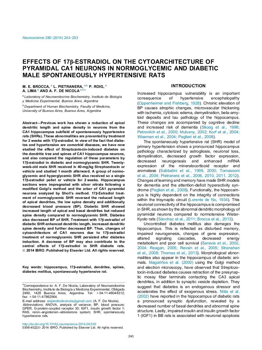 Effects of 17Î²-estradiol on the cytoarchitecture of pyramidal CA1 neurons in normoglycemic and diabetic male spontaneously hypertensive rats