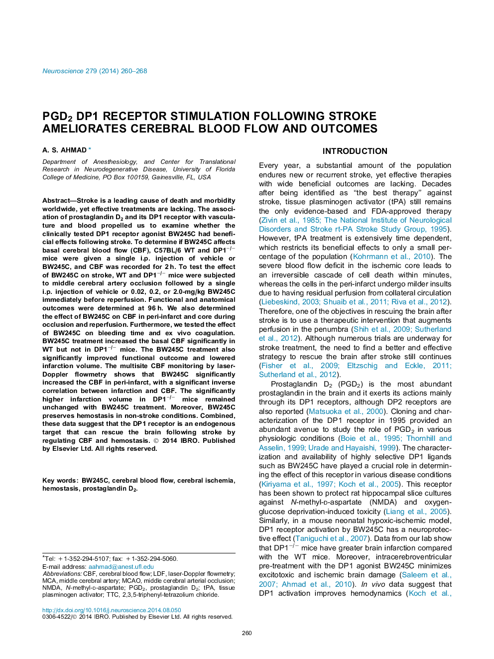 PGD2 DP1 receptor stimulation following stroke ameliorates cerebral blood flow and outcomes